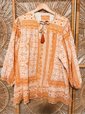 Love Kyla by Kyla Seo| CAITE | Boho Orange Paisley Printed Button-Front Top
